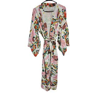 Vintage Japanese Pagoda Floral Kimono Robe Waist Tie Belt Made in Japan Rayon